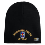 U.S. Army 256th Infantry Brigade Combat Team Symbol Embroidered 8 Inch Solid Knit Short Beanie Made in USA - Black OSFM