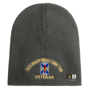 U.S. Army 256th Infantry Brigade Combat Team Symbol Embroidered 8 Inch Solid Knit Short Beanie Made in USA - Charcoal OSFM
