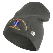 U.S. Army 442nd Infantry Regiment Symbol Embroidered 8 Inch Solid Knit Short Beanie Made in USA - Charcoal OSFM