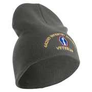 U.S. Army 442nd Infantry Regiment Symbol Embroidered 8 Inch Solid Knit Short Beanie Made in USA - Charcoal OSFM