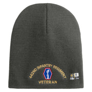 U.S. Army 442nd Infantry Regiment Symbol Embroidered 8 Inch Solid Knit Short Beanie Made in USA - Charcoal OSFM