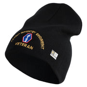 U.S. Army 442nd Infantry Regiment Symbol Embroidered 8 Inch Solid Knit Short Beanie Made in USA - Black OSFM