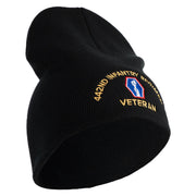 U.S. Army 442nd Infantry Regiment Symbol Embroidered 8 Inch Solid Knit Short Beanie Made in USA - Black OSFM