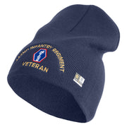 U.S. Army 442nd Infantry Regiment Symbol Embroidered 8 Inch Solid Knit Short Beanie Made in USA - Navy OSFM