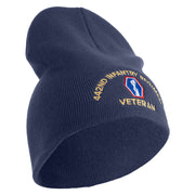 U.S. Army 442nd Infantry Regiment Symbol Embroidered 8 Inch Solid Knit Short Beanie Made in USA - Navy OSFM