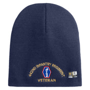 U.S. Army 442nd Infantry Regiment Symbol Embroidered 8 Inch Solid Knit Short Beanie Made in USA - Navy OSFM