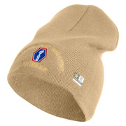 U.S. Army 442nd Infantry Regiment Symbol Embroidered 8 Inch Solid Knit Short Beanie Made in USA - Stone OSFM