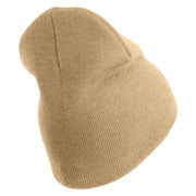 U.S. Army 442nd Infantry Regiment Symbol Embroidered 8 Inch Solid Knit Short Beanie Made in USA - Stone OSFM