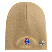 U.S. Army 442nd Infantry Regiment Symbol Embroidered 8 Inch Solid Knit Short Beanie Made in USA - Stone OSFM