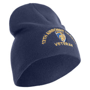 U.S. Army 13th Airborne Divison Symbol Embroidered 8 Inch Solid Knit Short Beanie Made in USA - Navy OSFM
