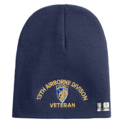 U.S. Army 13th Airborne Divison Symbol Embroidered 8 Inch Solid Knit Short Beanie Made in USA - Navy OSFM