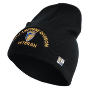 U.S. Army 13th Airborne Divison Symbol Embroidered 8 Inch Solid Knit Short Beanie Made in USA - Black OSFM