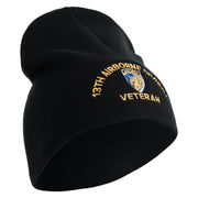 U.S. Army 13th Airborne Divison Symbol Embroidered 8 Inch Solid Knit Short Beanie Made in USA - Black OSFM