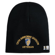 U.S. Army 13th Airborne Divison Symbol Embroidered 8 Inch Solid Knit Short Beanie Made in USA - Black OSFM