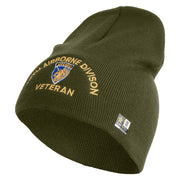 U.S. Army 13th Airborne Divison Symbol Embroidered 8 Inch Solid Knit Short Beanie Made in USA - Olive OSFM