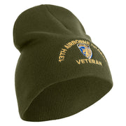 U.S. Army 13th Airborne Divison Symbol Embroidered 8 Inch Solid Knit Short Beanie Made in USA - Olive OSFM