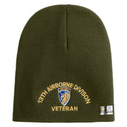 U.S. Army 13th Airborne Divison Symbol Embroidered 8 Inch Solid Knit Short Beanie Made in USA - Olive OSFM