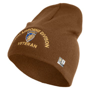 U.S. Army 13th Airborne Divison Symbol Embroidered 8 Inch Solid Knit Short Beanie Made in USA - Coyote-Brown OSFM