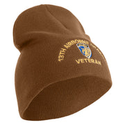 U.S. Army 13th Airborne Divison Symbol Embroidered 8 Inch Solid Knit Short Beanie Made in USA - Coyote-Brown OSFM