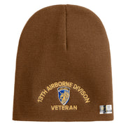 U.S. Army 13th Airborne Divison Symbol Embroidered 8 Inch Solid Knit Short Beanie Made in USA - Coyote-Brown OSFM