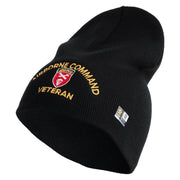 U.S. Army Airborne Command Symbol Embroidered 8 Inch Solid Knit Short Beanie Made in USA - Black OSFM
