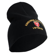 U.S. Army Airborne Command Symbol Embroidered 8 Inch Solid Knit Short Beanie Made in USA - Black OSFM