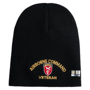 U.S. Army Airborne Command Symbol Embroidered 8 Inch Solid Knit Short Beanie Made in USA - Black OSFM