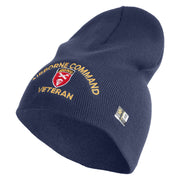 U.S. Army Airborne Command Symbol Embroidered 8 Inch Solid Knit Short Beanie Made in USA - Navy OSFM