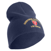 U.S. Army Airborne Command Symbol Embroidered 8 Inch Solid Knit Short Beanie Made in USA - Navy OSFM
