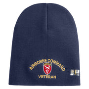 U.S. Army Airborne Command Symbol Embroidered 8 Inch Solid Knit Short Beanie Made in USA - Navy OSFM