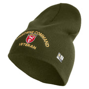 U.S. Army Airborne Command Symbol Embroidered 8 Inch Solid Knit Short Beanie Made in USA - Olive OSFM