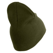 U.S. Army Airborne Command Symbol Embroidered 8 Inch Solid Knit Short Beanie Made in USA - Olive OSFM
