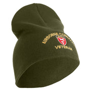 U.S. Army Airborne Command Symbol Embroidered 8 Inch Solid Knit Short Beanie Made in USA - Olive OSFM