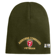 U.S. Army Airborne Command Symbol Embroidered 8 Inch Solid Knit Short Beanie Made in USA - Olive OSFM