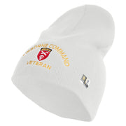U.S. Army Airborne Command Symbol Embroidered 8 Inch Solid Knit Short Beanie Made in USA - White OSFM