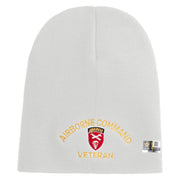 U.S. Army Airborne Command Symbol Embroidered 8 Inch Solid Knit Short Beanie Made in USA - White OSFM