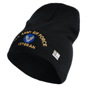 U.S. Army Air Force Symbol Embroidered 8 Inch Solid Knit Short Beanie Made in USA - Black OSFM