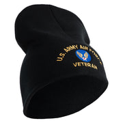 U.S. Army Air Force Symbol Embroidered 8 Inch Solid Knit Short Beanie Made in USA - Black OSFM