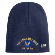 U.S. Army Air Force Symbol Embroidered 8 Inch Solid Knit Short Beanie Made in USA - Navy OSFM