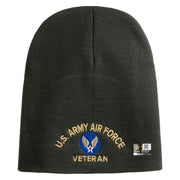 U.S. Army Air Force Symbol Embroidered 8 Inch Solid Knit Short Beanie Made in USA - graphite OSFM