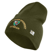 U.S. Army 75 Ranger Regiment Symbol Embroidered 8 Inch Solid Knit Short Beanie Made in USA - Olive OSFM