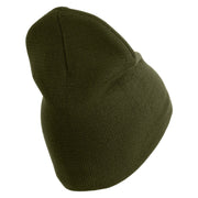 U.S. Army 75 Ranger Regiment Symbol Embroidered 8 Inch Solid Knit Short Beanie Made in USA - Olive OSFM
