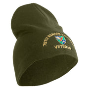 U.S. Army 75 Ranger Regiment Symbol Embroidered 8 Inch Solid Knit Short Beanie Made in USA - Olive OSFM