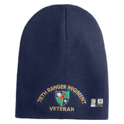 U.S. Army 75 Ranger Regiment Symbol Embroidered 8 Inch Solid Knit Short Beanie Made in USA - Navy OSFM