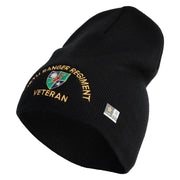U.S. Army 75 Ranger Regiment Symbol Embroidered 8 Inch Solid Knit Short Beanie Made in USA - Black OSFM