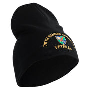 U.S. Army 75 Ranger Regiment Symbol Embroidered 8 Inch Solid Knit Short Beanie Made in USA - Black OSFM