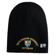 U.S. Army 75 Ranger Regiment Symbol Embroidered 8 Inch Solid Knit Short Beanie Made in USA - Black OSFM
