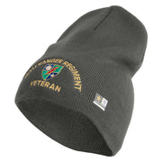U.S. Army 75 Ranger Regiment Symbol Embroidered 8 Inch Solid Knit Short Beanie Made in USA - Charcoal OSFM