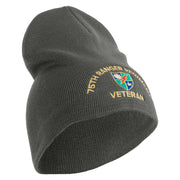 U.S. Army 75 Ranger Regiment Symbol Embroidered 8 Inch Solid Knit Short Beanie Made in USA - Charcoal OSFM