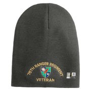 U.S. Army 75 Ranger Regiment Symbol Embroidered 8 Inch Solid Knit Short Beanie Made in USA - Charcoal OSFM